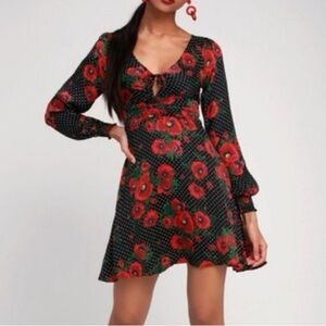 Free People Satin Mini Dress | Morning Light Dress | Black Poppi Floral